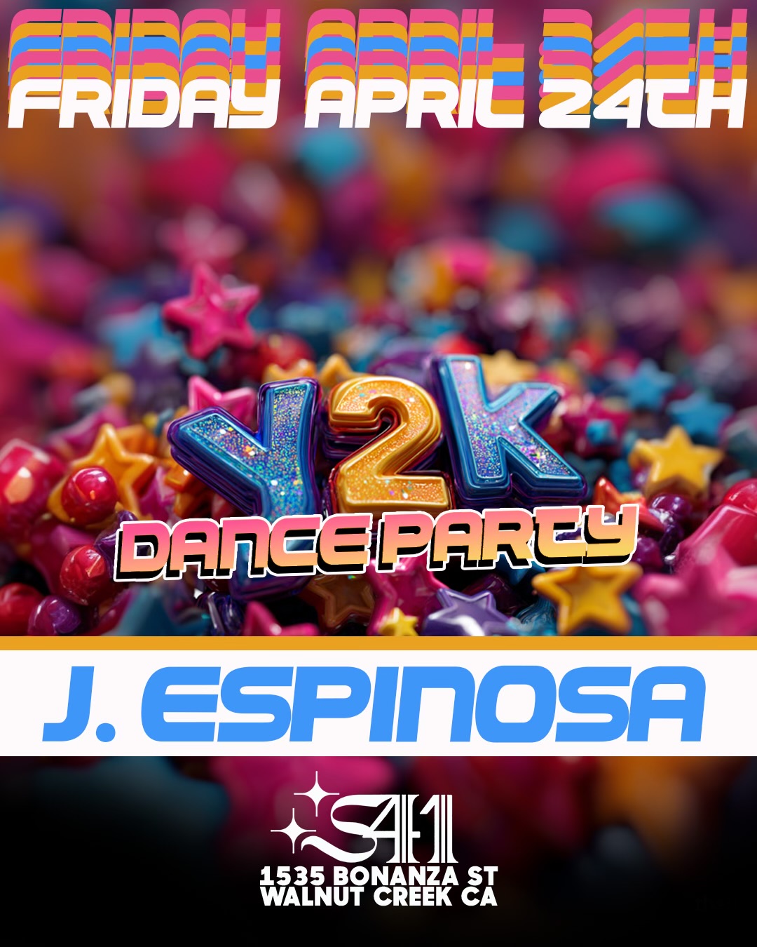 Event flyer for Y2K Dance Party with J. Espinosa