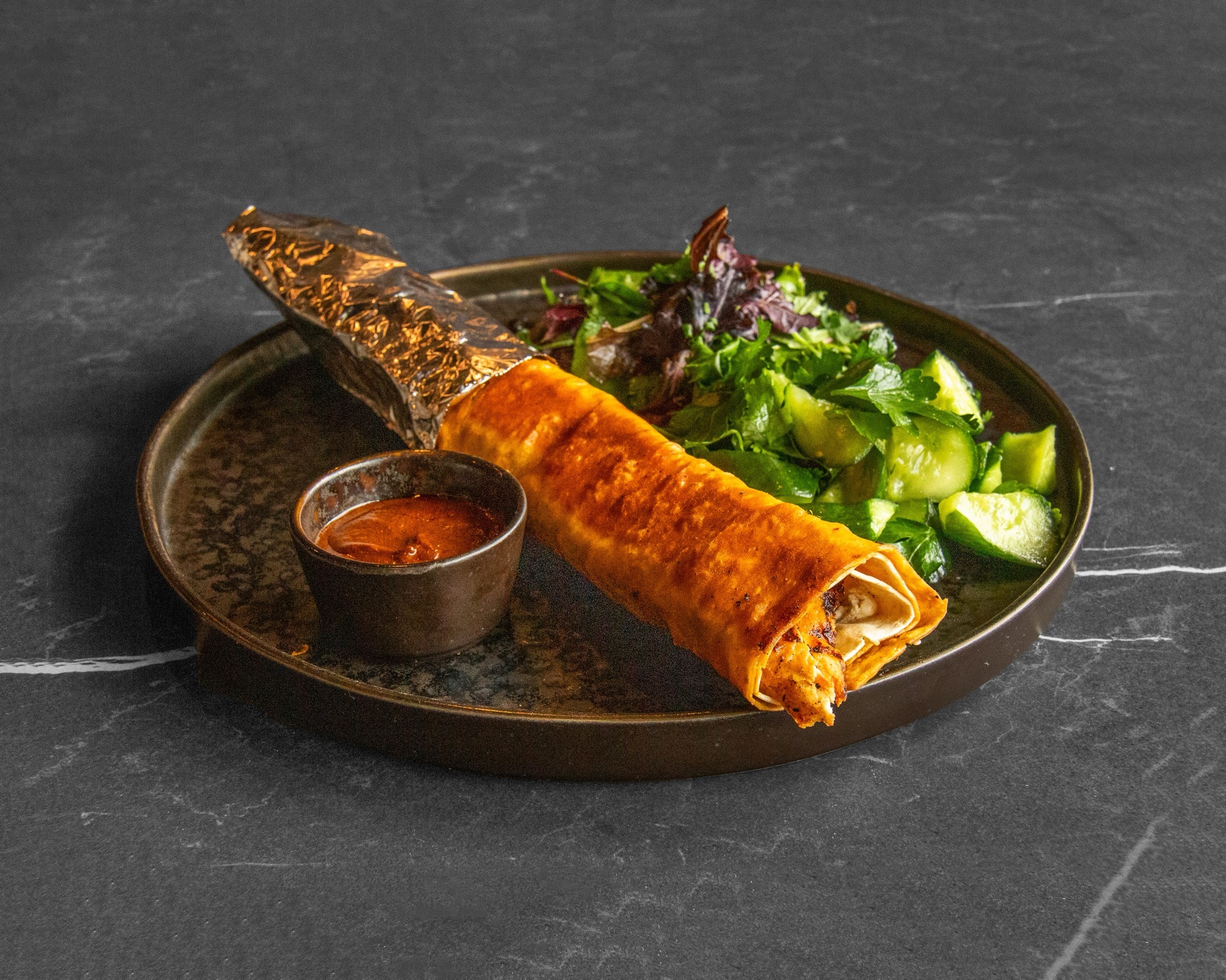Chicken wrap with cucumber salad - lunch in Walnut Creek