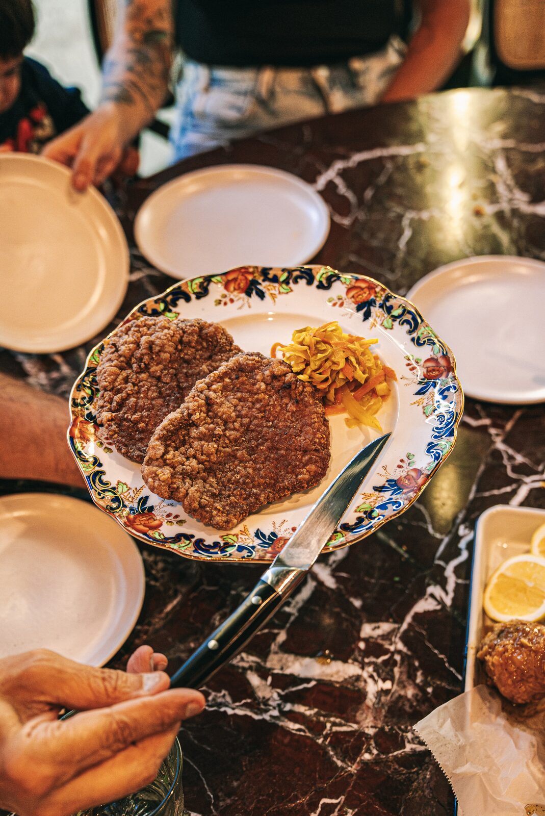 Chicken fried steak on vintage china - Southern comfort food Walnut Creek