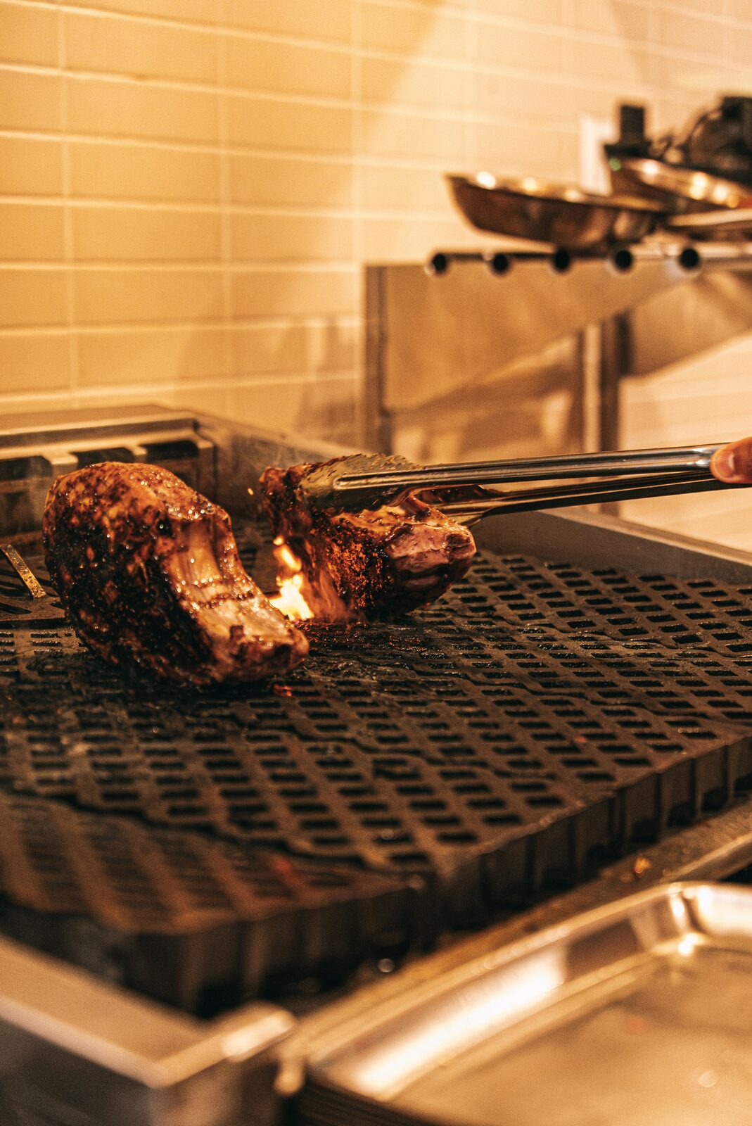 Double cut pork chop on the charcoal grill